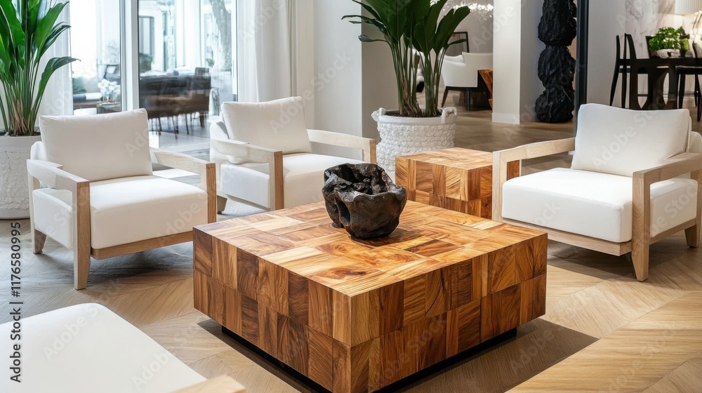 Obraz premium a living room with a lot of furniture and plants