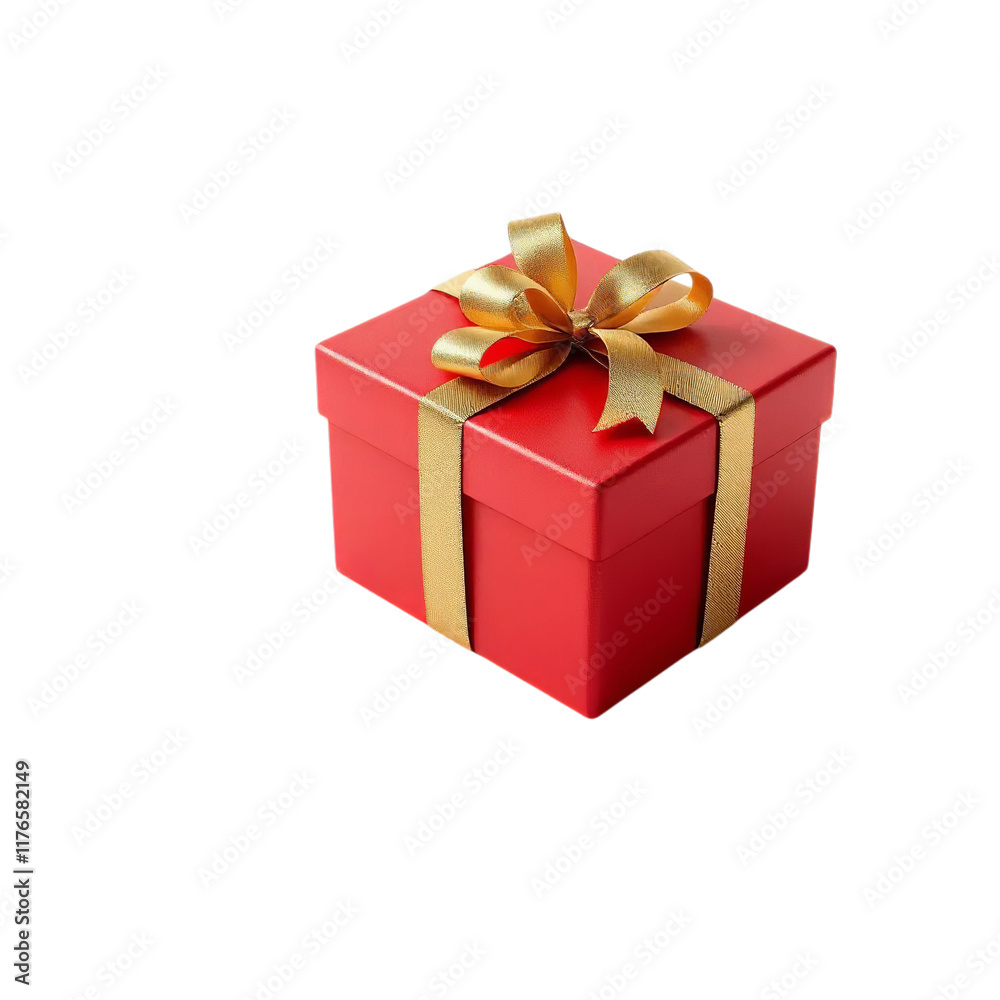 A digitally rendered, festive red gift box, adorned with a gold ribbon bow and subtle snowflake pattern. A digitally rendered, festive red gift box, adorned with a gold ribbon bow and subtle snowflake pattern.
