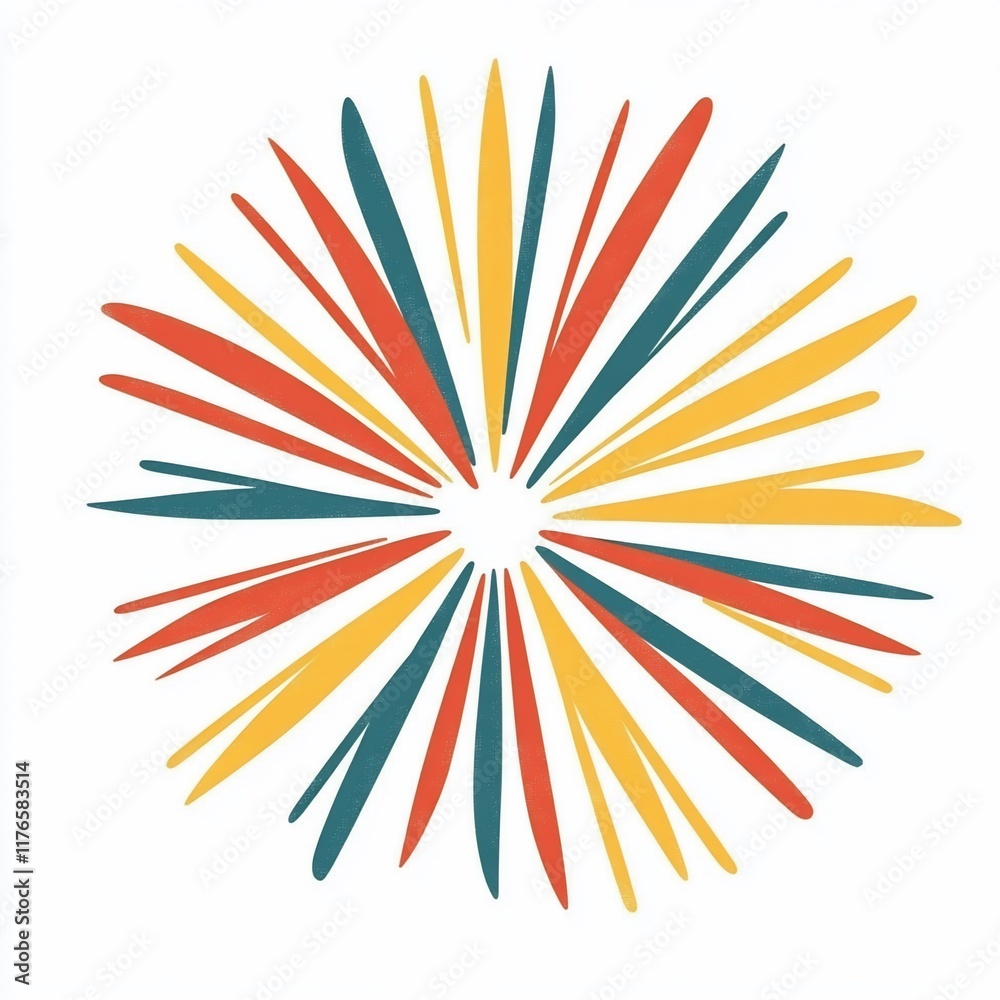 Abstract graphic design of a colorful burst, radiating outward from a central point. Abstract graphic design of a colorful burst, radiating outward from a central point.
