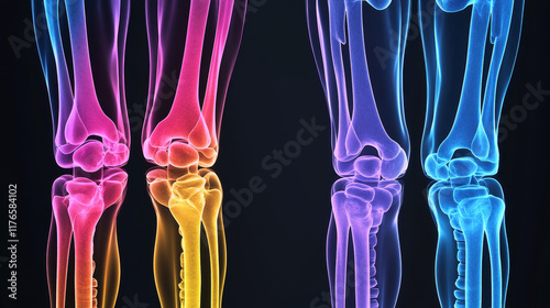 Rheumatology medical clinic banner of diagnostics and treatment of rheumatism disease. Bone and joint x-ray of hand, knee and leg, rheumatologist doctor, pill and crutches poster for hospital design photo