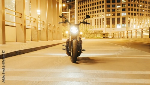 Buell Super Cruiser Illuminated by City Lights at Night. Generative AI photo