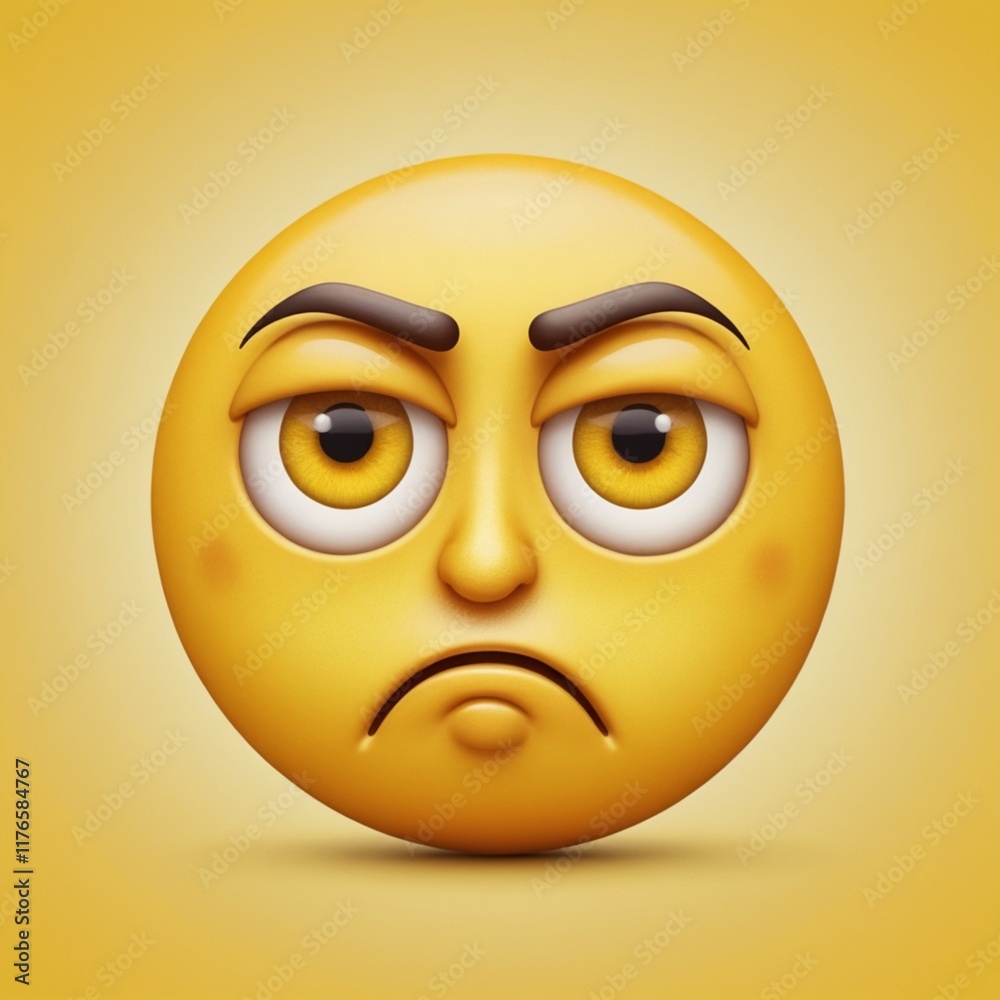 Fototapeta premium An emoji face with rolling eyes, conveying annoyance or exasperation in bright yellow tones.