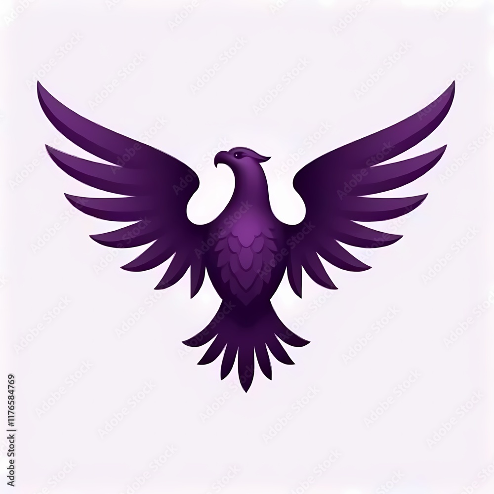 Fototapeta premium Purple phoenix silhouette with spread wings on a light background.