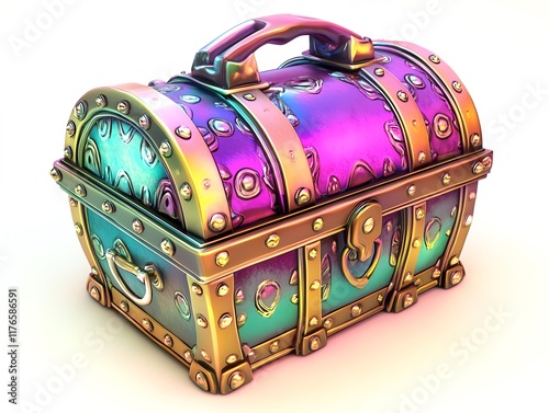 Colorful Treasure Chest With Metallic Accents and Intricate Designs Sitting Against a Light Background photo