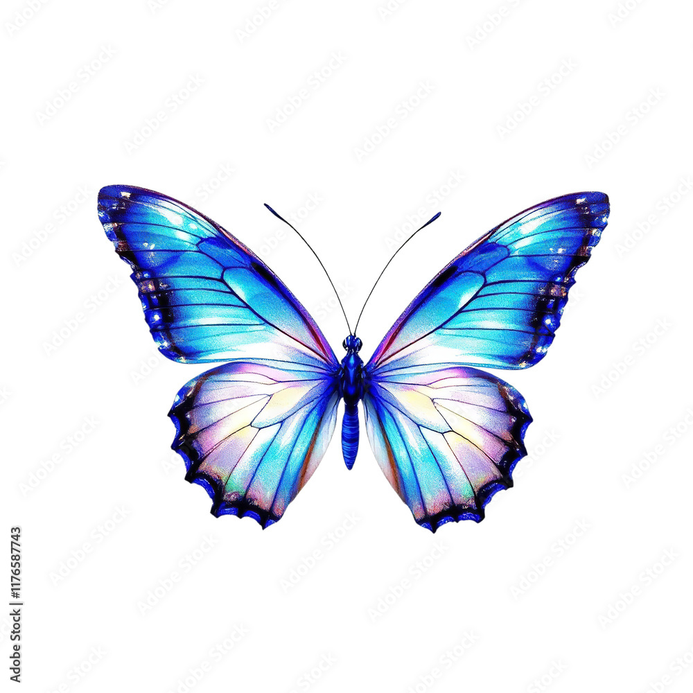 A highly detailed, digitally enhanced illustration of a vibrant blue butterfly with hints of pink and yellow. A highly detailed, digitally enhanced illustration of a vibrant blue butterfly with hints of pink and yellow.