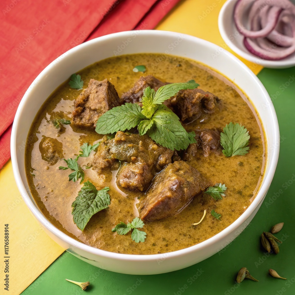 Mutton Hyderabadi Dish Served in a Bowl With Fresh Herbs. Generative AI Mutton Hyderabadi Dish Served in a Bowl With Fresh Herbs. Generative AI