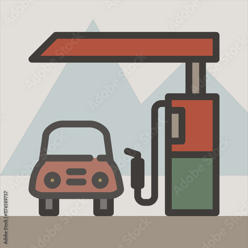 Design Illustration vector graphic of gas station icon with line style. Suitable for UI, mobile design, web design, etc