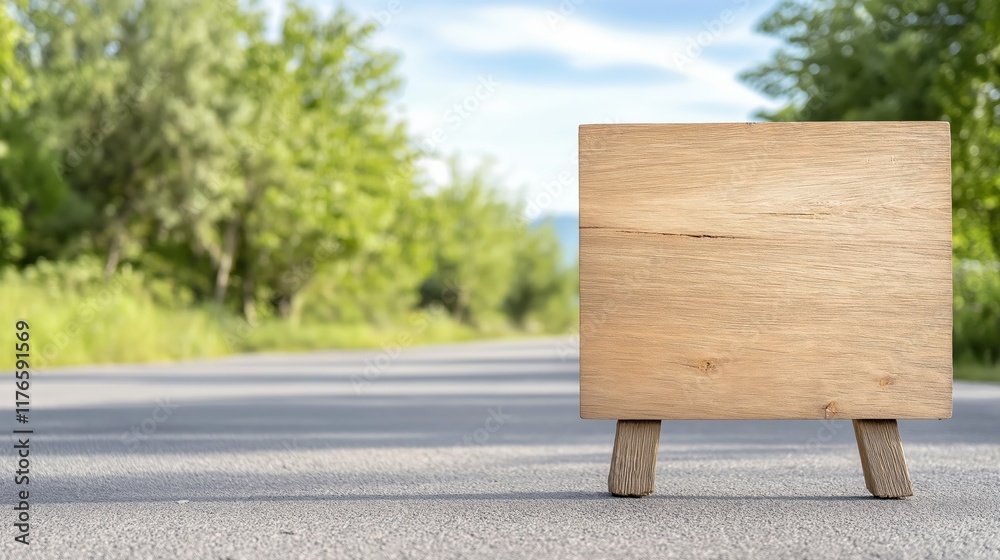 Fototapeta premium Empty wooden sign on the road, ideal for adding text with copy space image