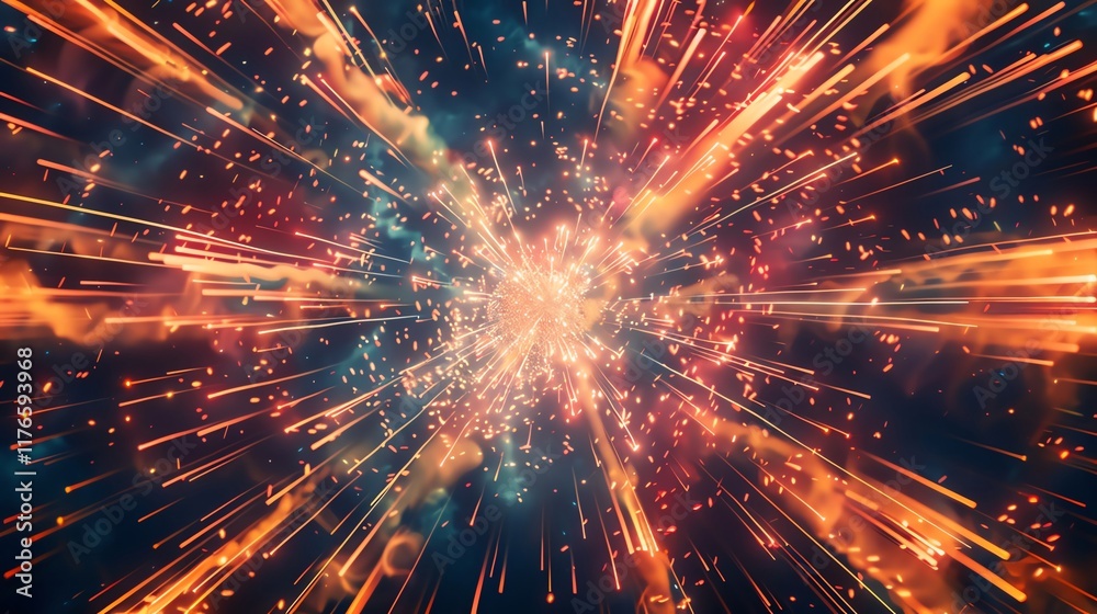 Naklejka premium Firework Explosion Pattern Dynamic firework explosion pattern with a blank central area for text