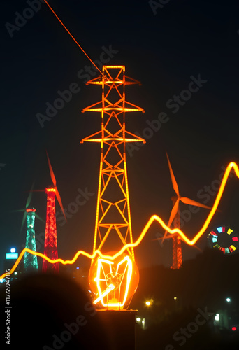 Rising prices and the energy crisis concept. Rising electricity prices worldwide due to the global crisis. Energy crisis that will affect Europe, glowing neon, with white tones