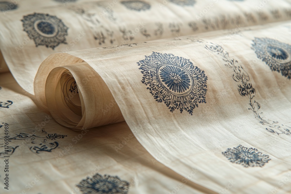 Fototapeta premium Ornate scroll, ancient script, detailed patterns.