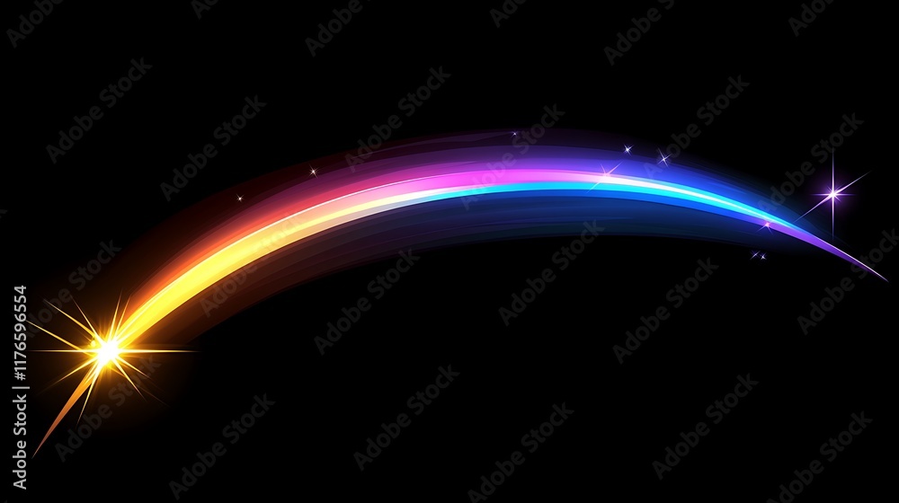 Obraz premium A vibrant multicolored shooting star streaks across the dark night sky