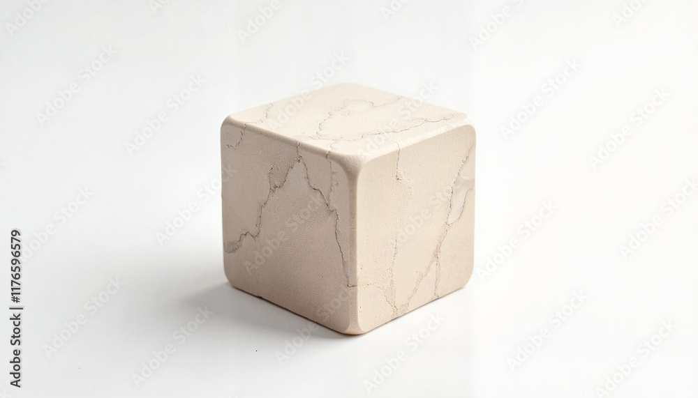 Fototapeta premium Sleek beige marble cube on white background with copy space
