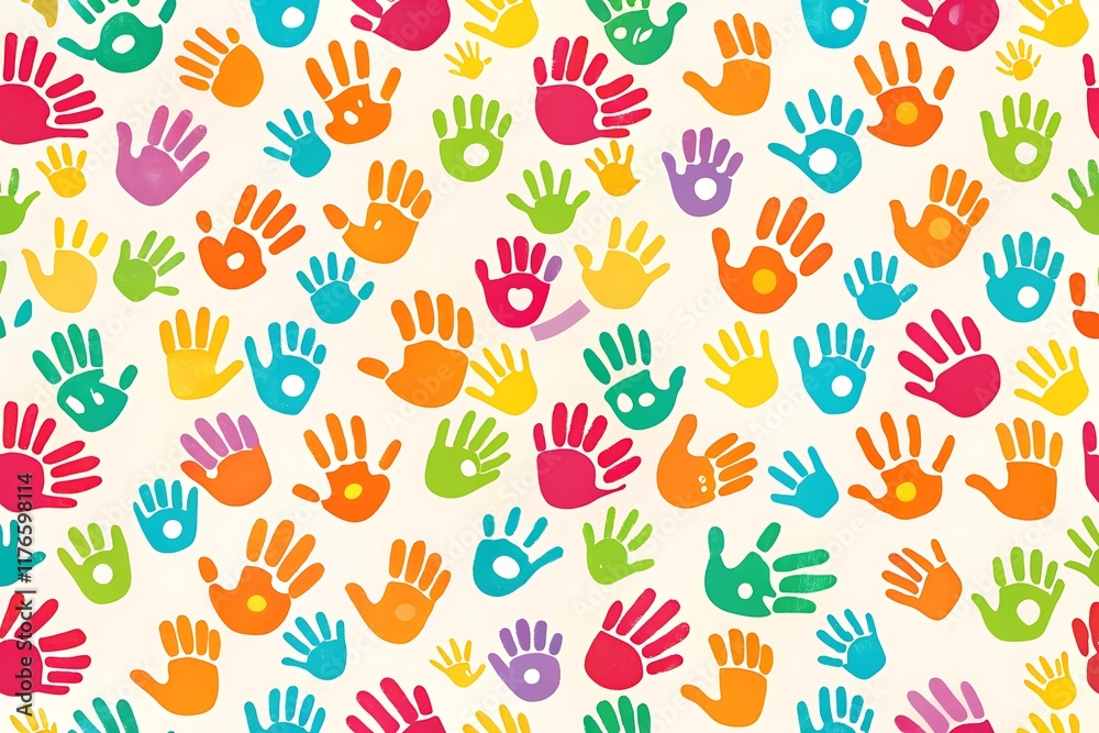 Colorful Handprints Pattern Unity Diversity Art Colorful Handprints Pattern Unity Diversity Art