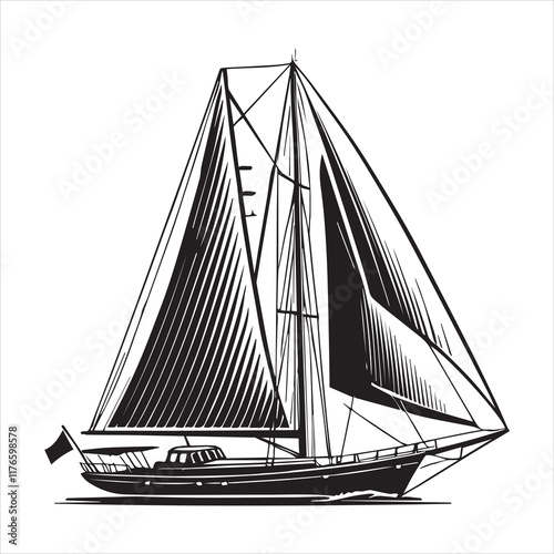 Sailing Boat Vector illustration, Motor Boat Clipart Design