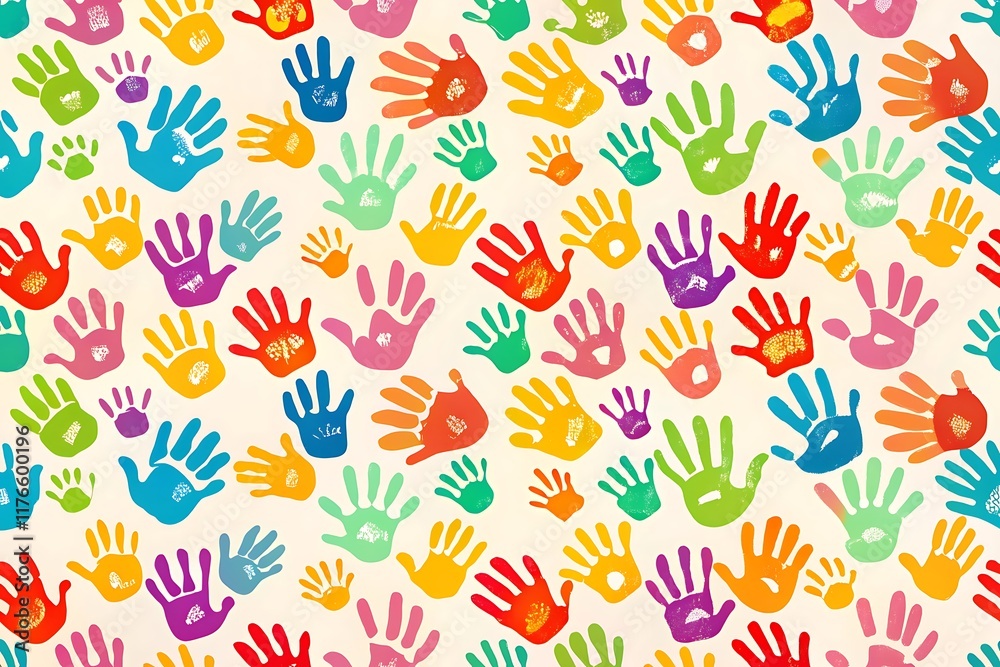 Colorful Handprints Pattern Unity Diversity Art Colorful Handprints Pattern Unity Diversity Art