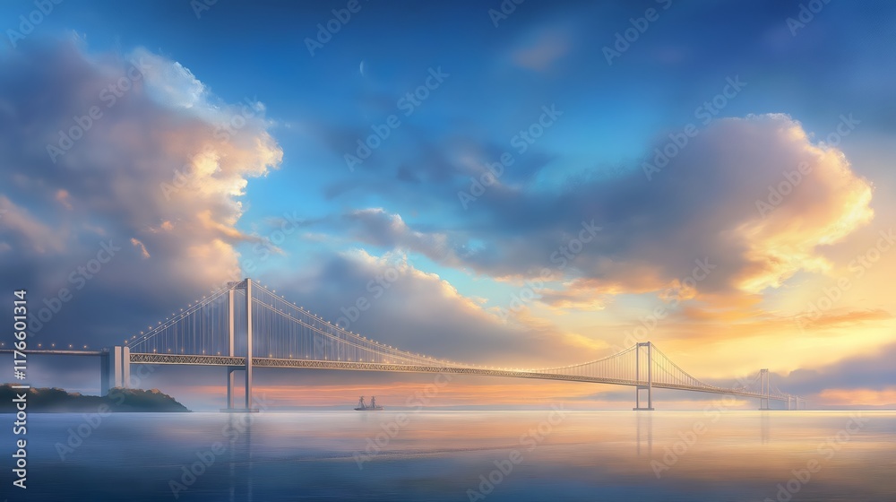 Fototapeta premium Landscape of the bridge over the sea at dusk