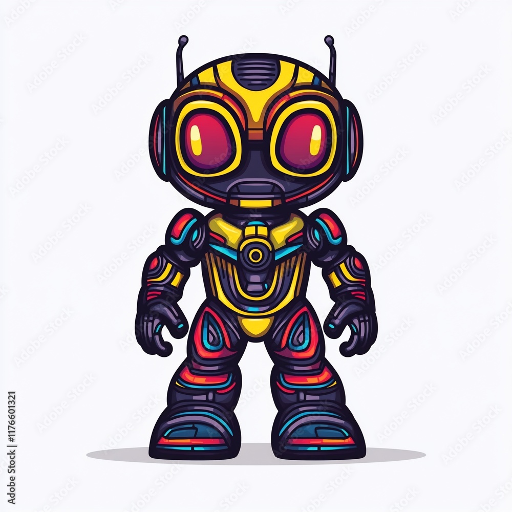 Cute robot character with vibrant colors and intricate design. Cute robot character with vibrant colors and intricate design.