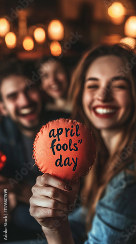 April Fools  Day Celebration  Friends Holding Festive Decor