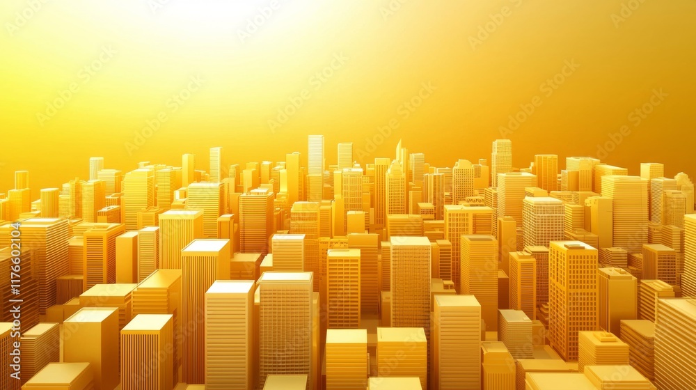 Obraz premium Golden cityscape visualization urban environment 3d rendering aerial view modern architecture concept