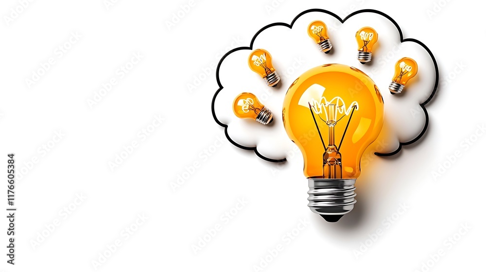 Fototapeta premium Glowing Light Bulbs in Cartoon Thought Bubble Design