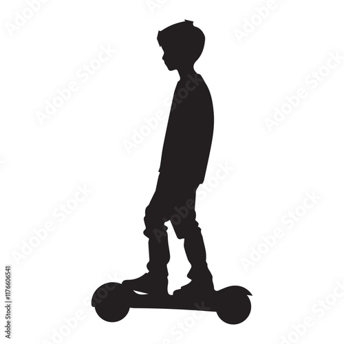 Kid riding hoverboard silhouette vector illustration
