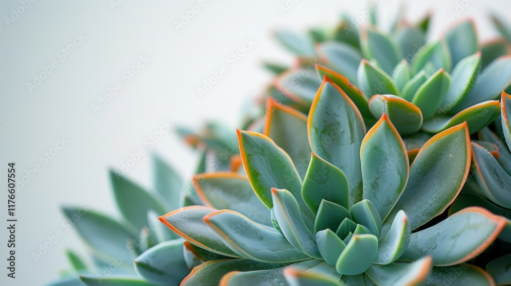 Fototapeta premium Close up of a succulent with orange edges on its green leaves. AI generative. .
