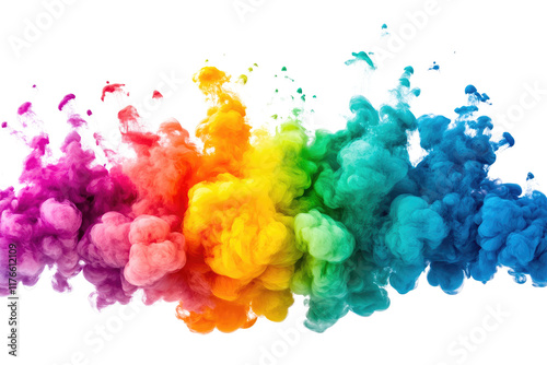 color explosion in rainbow paint isolated on white or transparent background