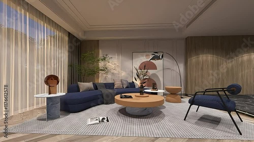 Modern Living Room Interior with Stylish Furniture and Natural Light