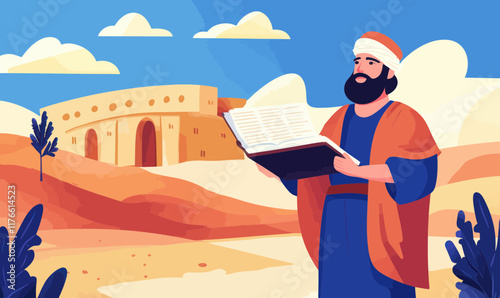 Passover Banner with Moses Illustration in Minimalist Vector Style for Religious Celebrations