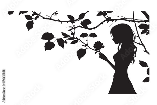 Girl with floral silhouette vector illustration