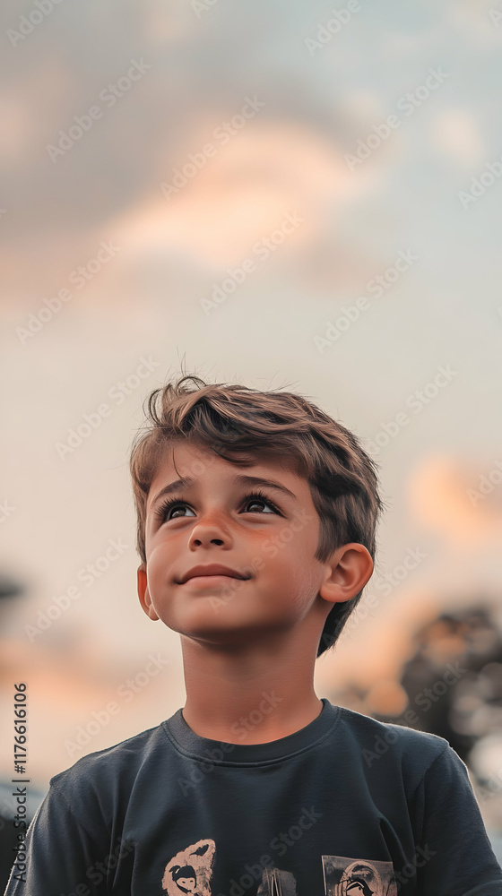 Portrait of a Boy Looking Upward at Sunset Portrait of a Boy Looking Upward at Sunset