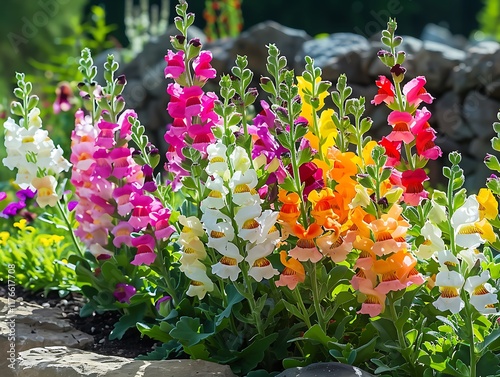 Colorful snapdragons in a sunny garden bed