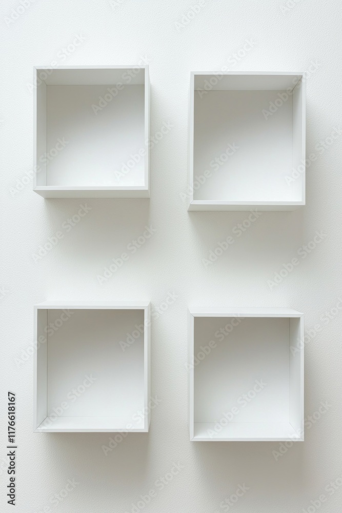 3D white square empty boxes on the wall, minimalist background