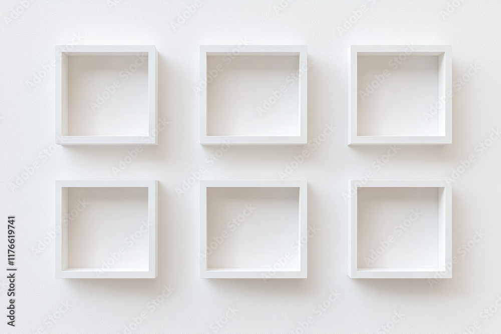 3D white square empty boxes on the wall, minimalist background 3D white square empty boxes on the wall, minimalist background