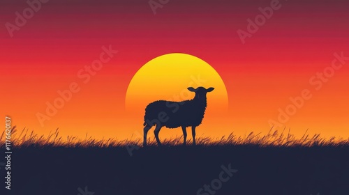Wallpaper Mural A silhouette of a sheep against a vibrant sunset backdrop. Torontodigital.ca