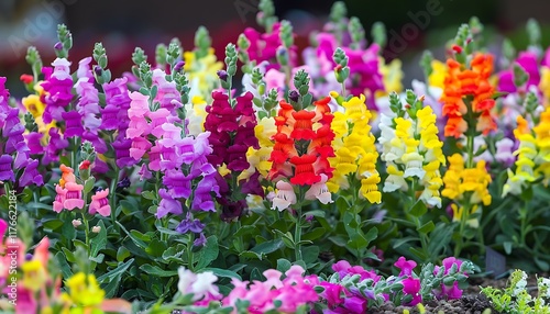 Colorful snapdragons in a vibrant garden bed