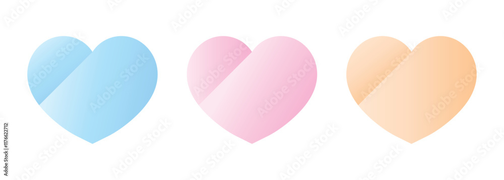 heart shape icon set. love symbol in soft pastel color. transparent png and vector illustration. heart shape icon set. love symbol in soft pastel color. transparent png and vector illustration.