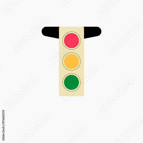 Traffic light with red, yellow, and green signals in flat vector illustration symbolizing traffic control and urban safety, isolated on white background.