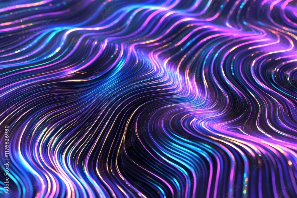 Fototapeta premium Neon Wave Pattern with Vibrant Light Trails on a Dark Background