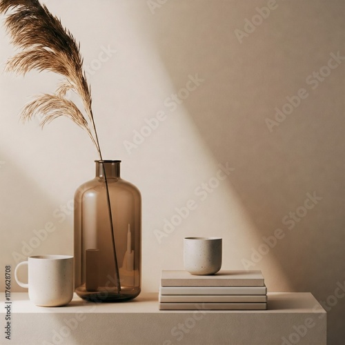 still life with a vase and coffee cups