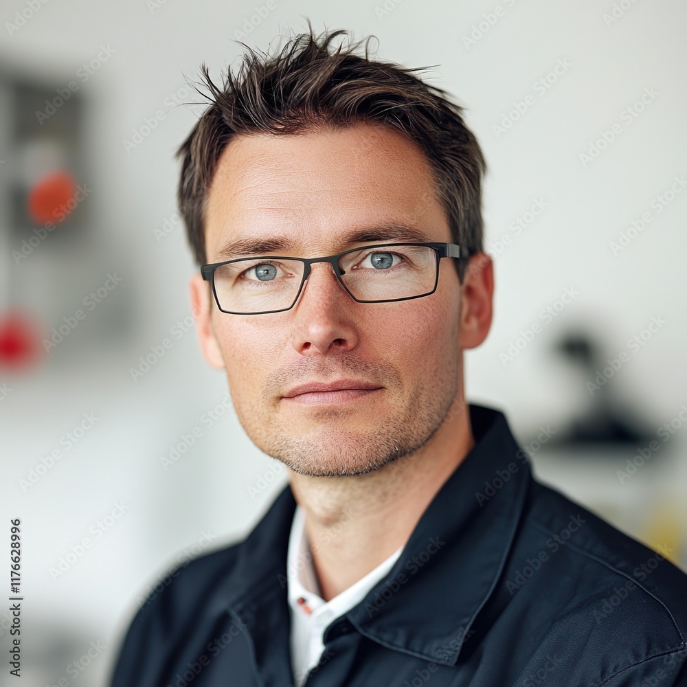 Focused portrait of an automotive engineer Focused portrait of an automotive engineer