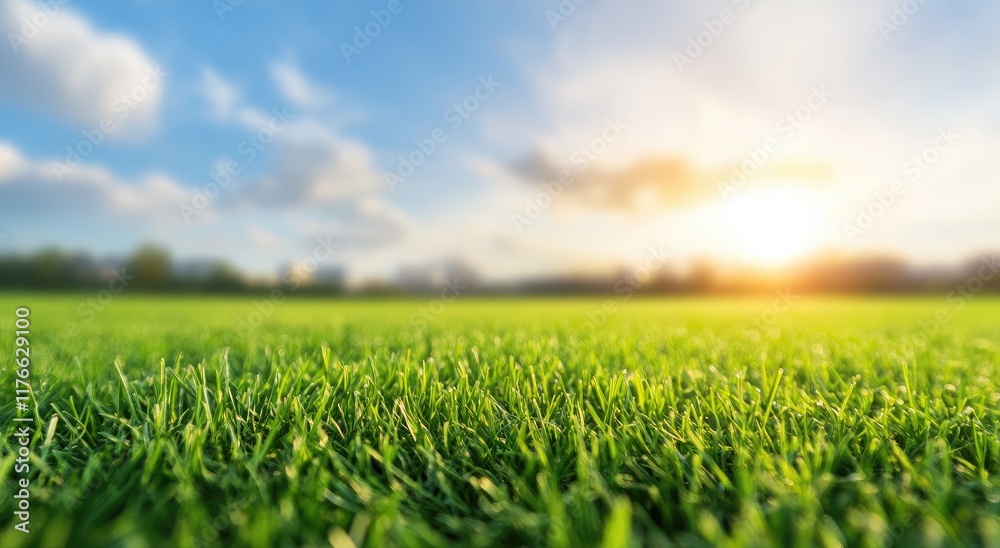 Lush Grassland with Blue Sky and White Clouds Lush Grassland with Blue Sky and White Clouds