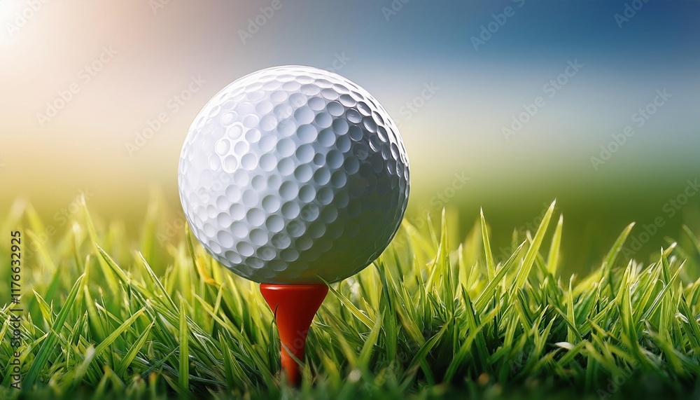 Golf Ball on Tee, Green Grass, Sunrise - Nature Photography Golf Ball on Tee, Green Grass, Sunrise - Nature Photography