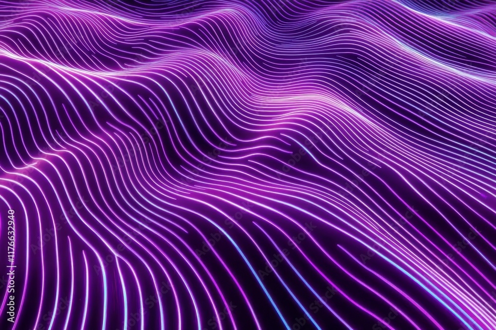 Fototapeta premium Neon Wave Pattern with Vibrant Light Trails on a Dark Background