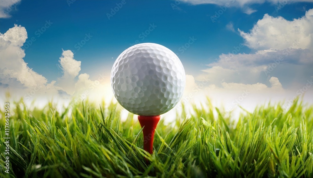 Golf Ball on Tee, Green Grass, Blue Sky - Vibrant Color Palettes Golf Ball on Tee, Green Grass, Blue Sky - Vibrant Color Palettes