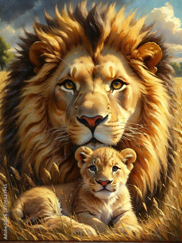 Naklejka premium Lion in the grass