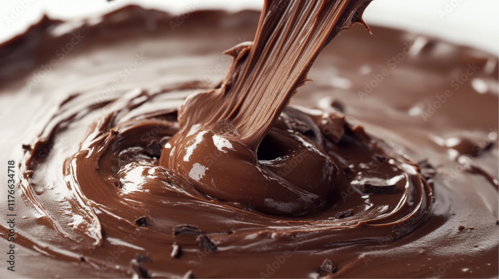 A close-up image of rich, creamy chocolate frosting being spread with a knife. The frosting has a glossy, smooth texture and a deep, dark brown color. A close-up image of rich, creamy chocolate frosting being spread with a knife. The frosting has a glossy, smooth texture and a deep, dark brown color.