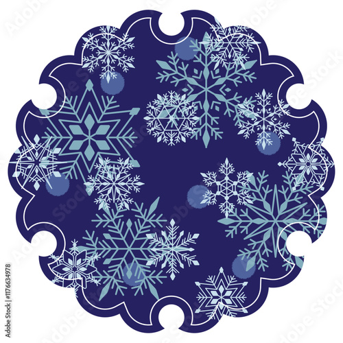 中に雪片を散りばめた美しい雪輪文様のイラスト