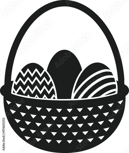 Easter Basket with Patterned Eggs Silhouette Vector Illustration